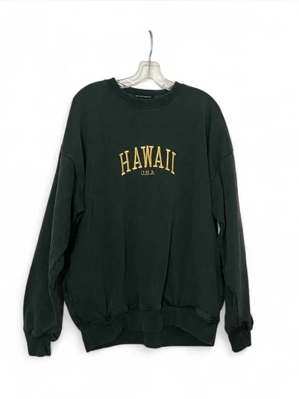 Brandy Melville Dark Green “Hawaii”Oversized Crewneck Sweatshirt with Navy Label